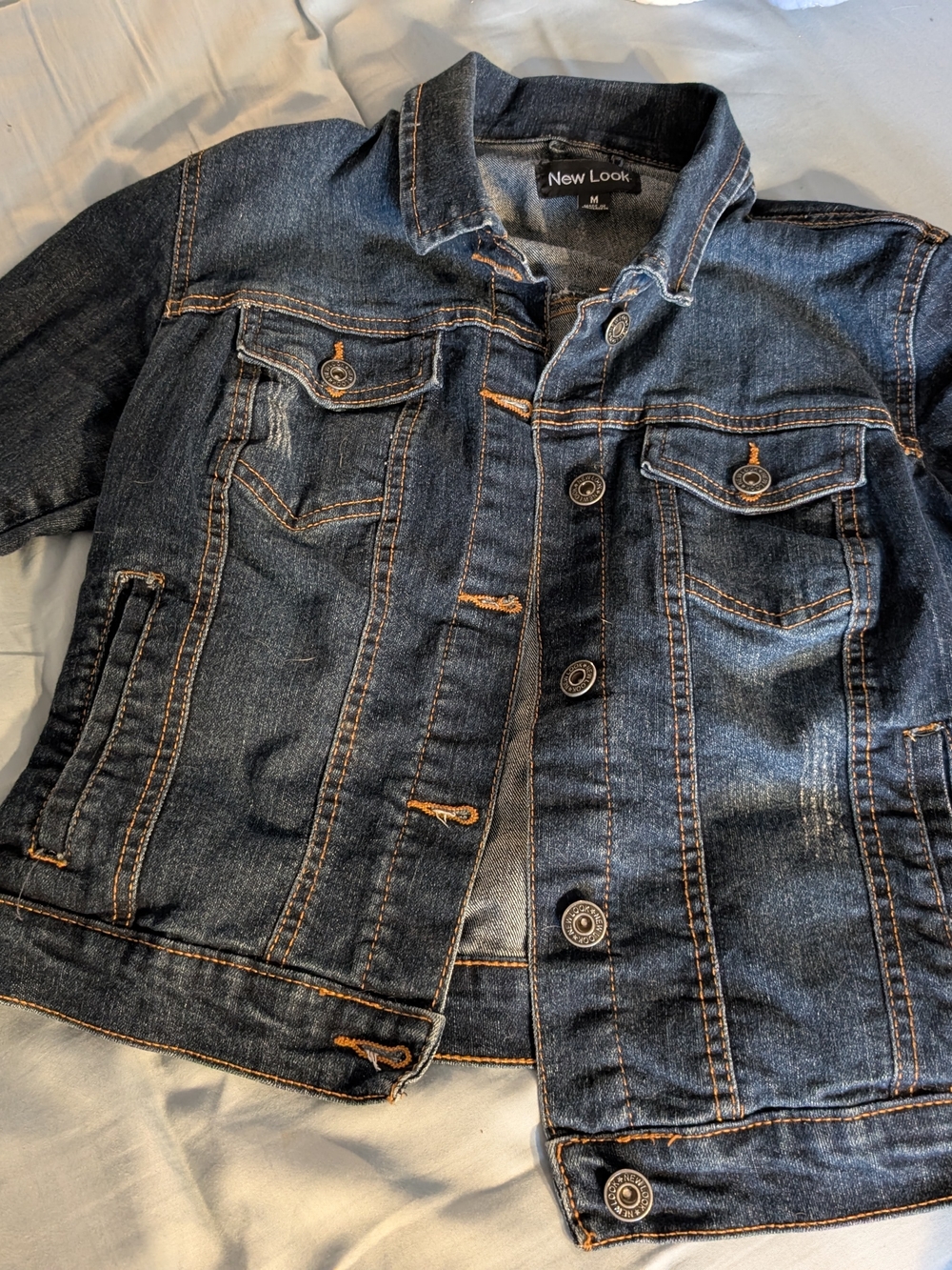New Look Dark Indigo Denim Jacket with Contrast Stitching S-M